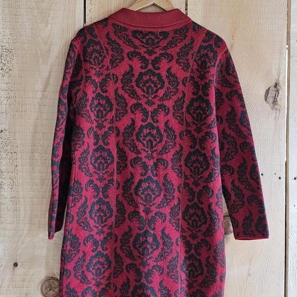 Amore Wool Sweater Dress Red Black Floral Button Down w Two Front Pockets Med - Picture 2 of 5